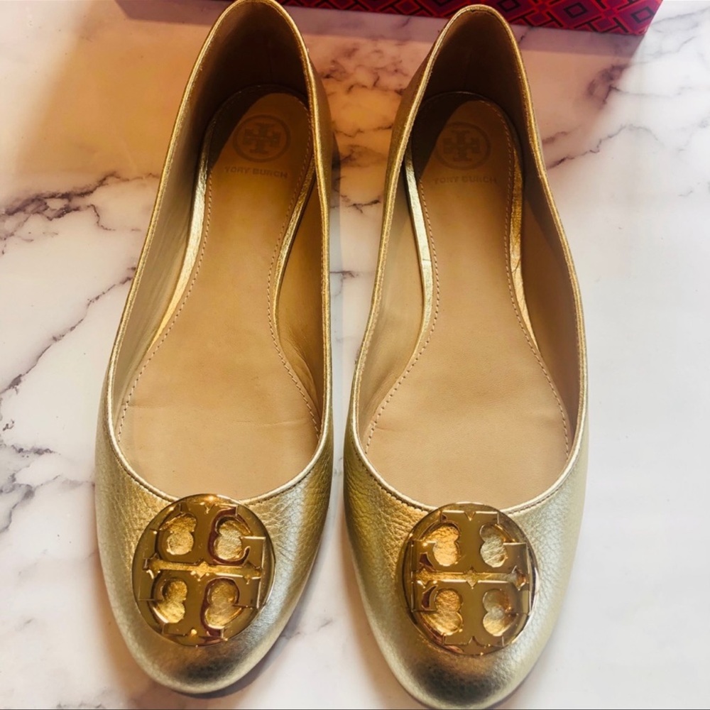 Tory Burch Claire Flats Spark Gold Like New sz 8